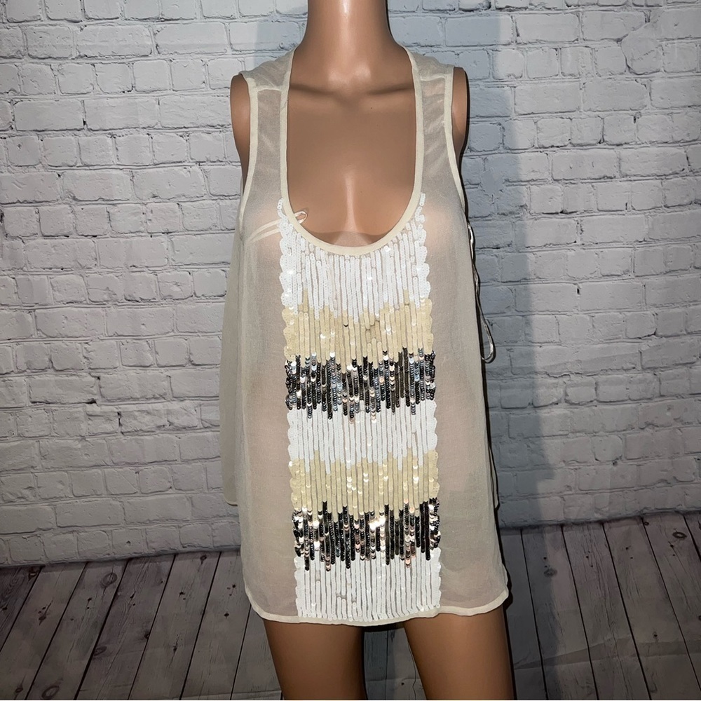 WILLOW & clay cream bedazzled tank top size L